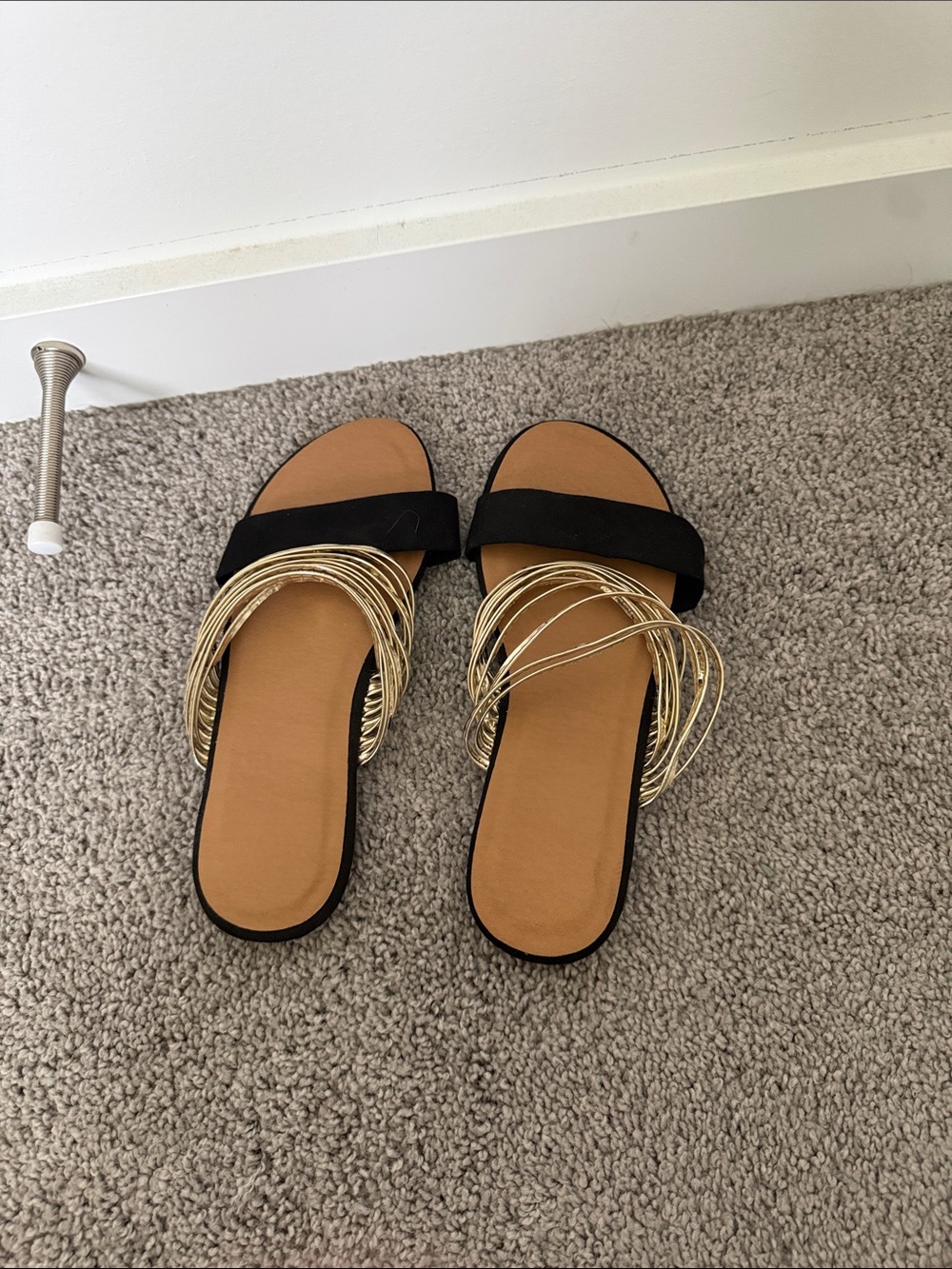 Black and Gold Women’s Slide Sandals - Elegant Casual Slip-Ons